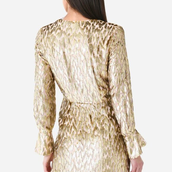 SIMKHAI Camryn Mini Wrap Dress Gold Metalic Silk Lurex 00 NWT $595 - Picture 9 of 10